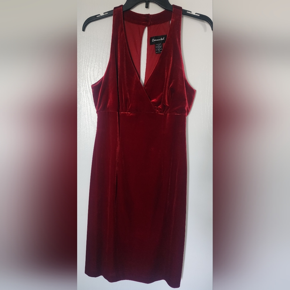 Elegant Red Velvet Dress Halter Style 2 Button Neck Close